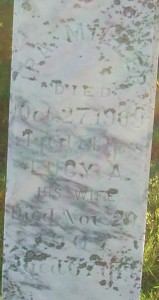 Inscription reads: IRA MILLER Died Oct 27 1900 Aged 74 years.  LUCY A. His Wife Died Nov 20 1907 Aged 67 years